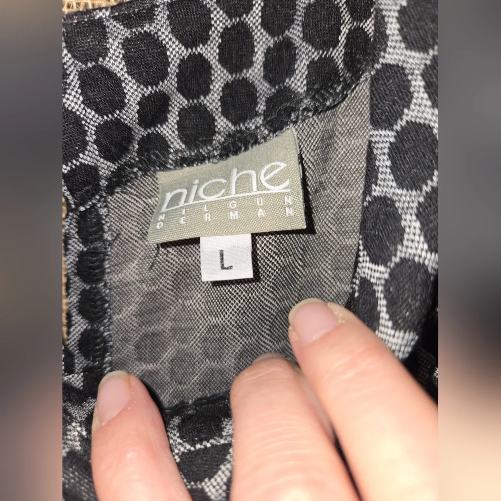 Women's Black/Gray Niche Nilgun Derman Geometric Dot Dress Size Large - Picture 7 of 10